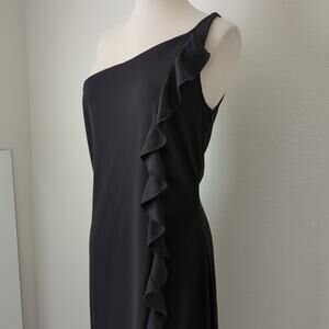 Jessica McClintock Gunne Sax Women's ONe Shoulder Black Ruffle Cocktail Dress M‎